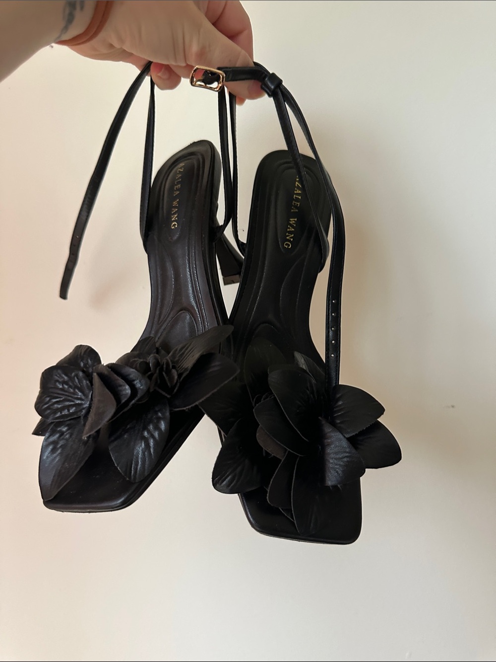 Azalea Wang Black Floral Applique Slingback Heels